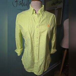 Ralph Lauren Neon Yellow Button-Down Shirt with Orange Pony